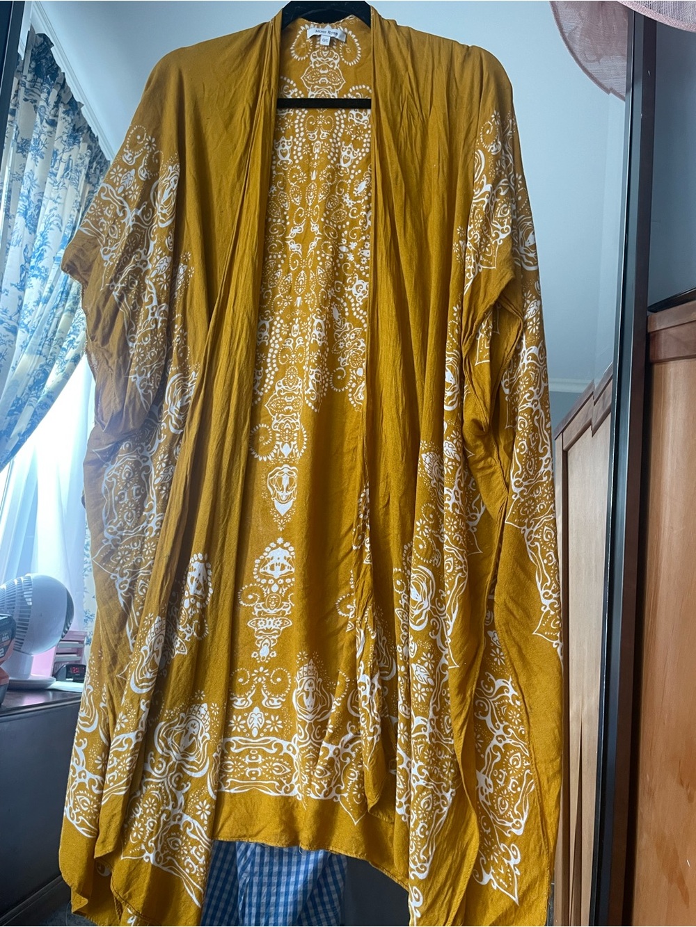 Mustard Yellow Boho Kimono with White Bandana Print